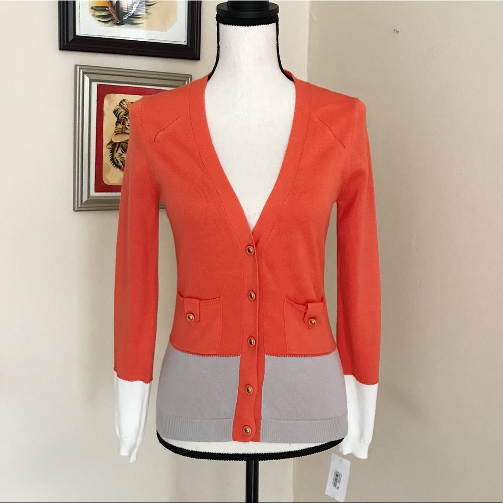 Trina Turk Orange Color Block Cardigan Small NWT